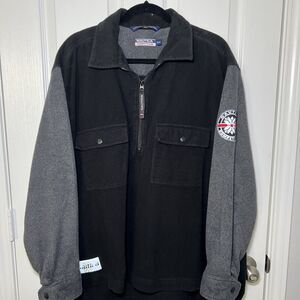 Nautica Competition Quarter Zip Fleece Mens XL Black Gray Vintage 90s Patch
